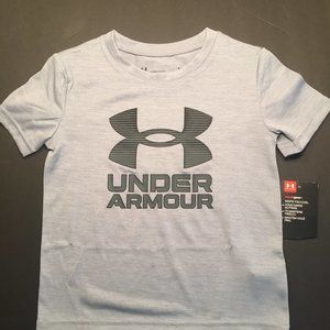 UNDER ARMOUR Boys Size 4 Tee Shirt Gray and Black HeatGear Brand New  Free Ship